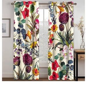 Flowered Curtains 2 Panel Set 52Wx84L